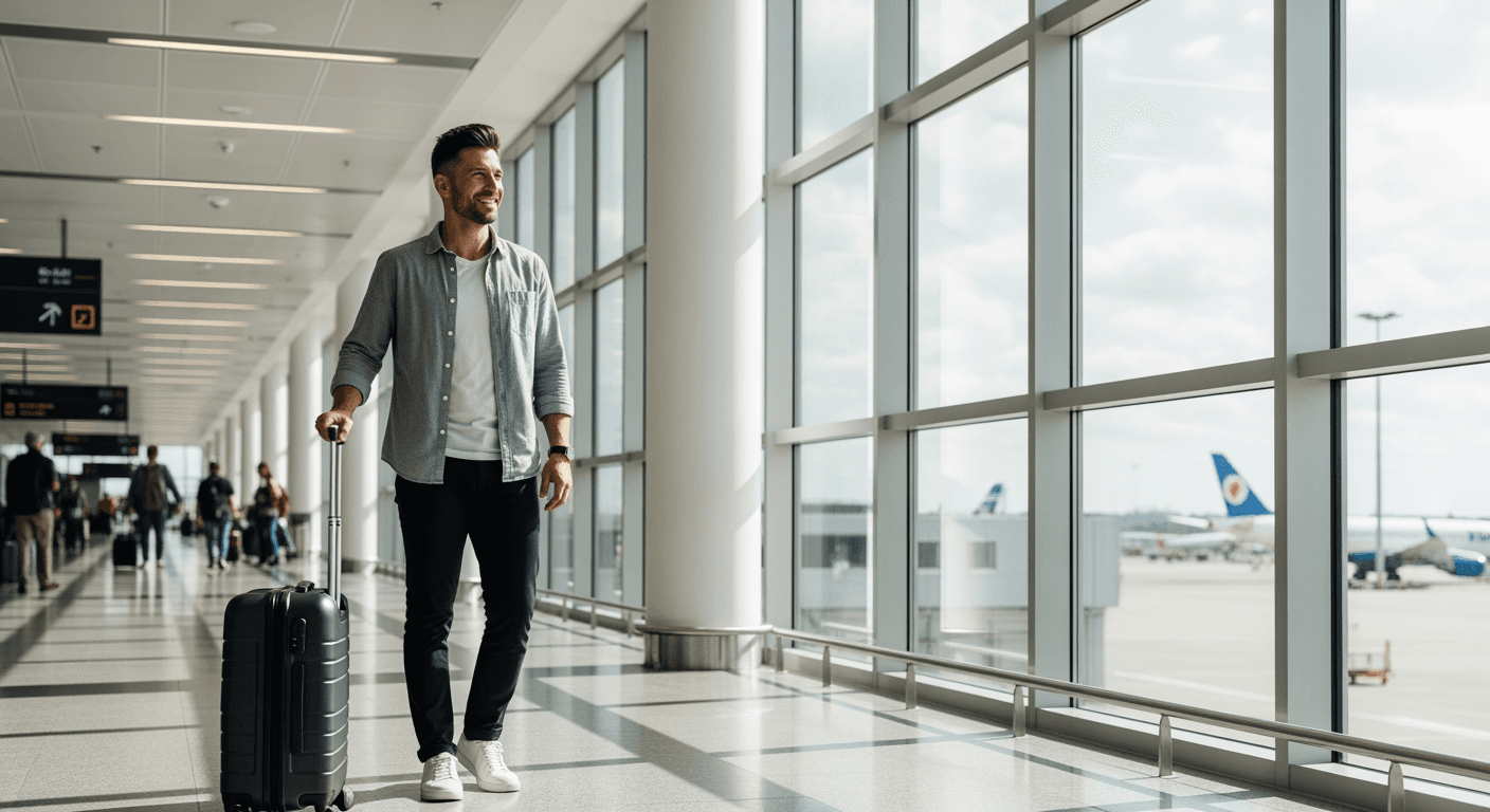 Voyageur à l'aéroport, prêt à embarquer